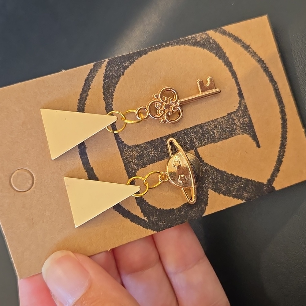 "Dreaming Of Saturn" Handmade Earrings Upcycled Repurposed